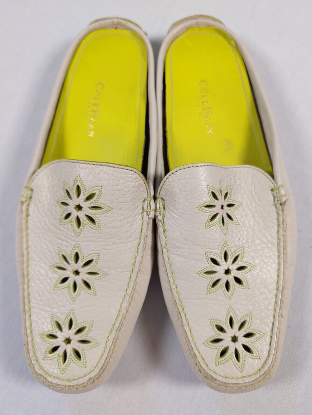 Cole Haan Women's White Leather Slip-On Loafers with Floral Cutouts Size 6